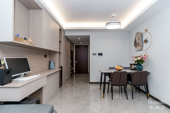 95㎡三居，客餐廳之間打造工作區(qū)，將生活與工作和諧結(jié)合